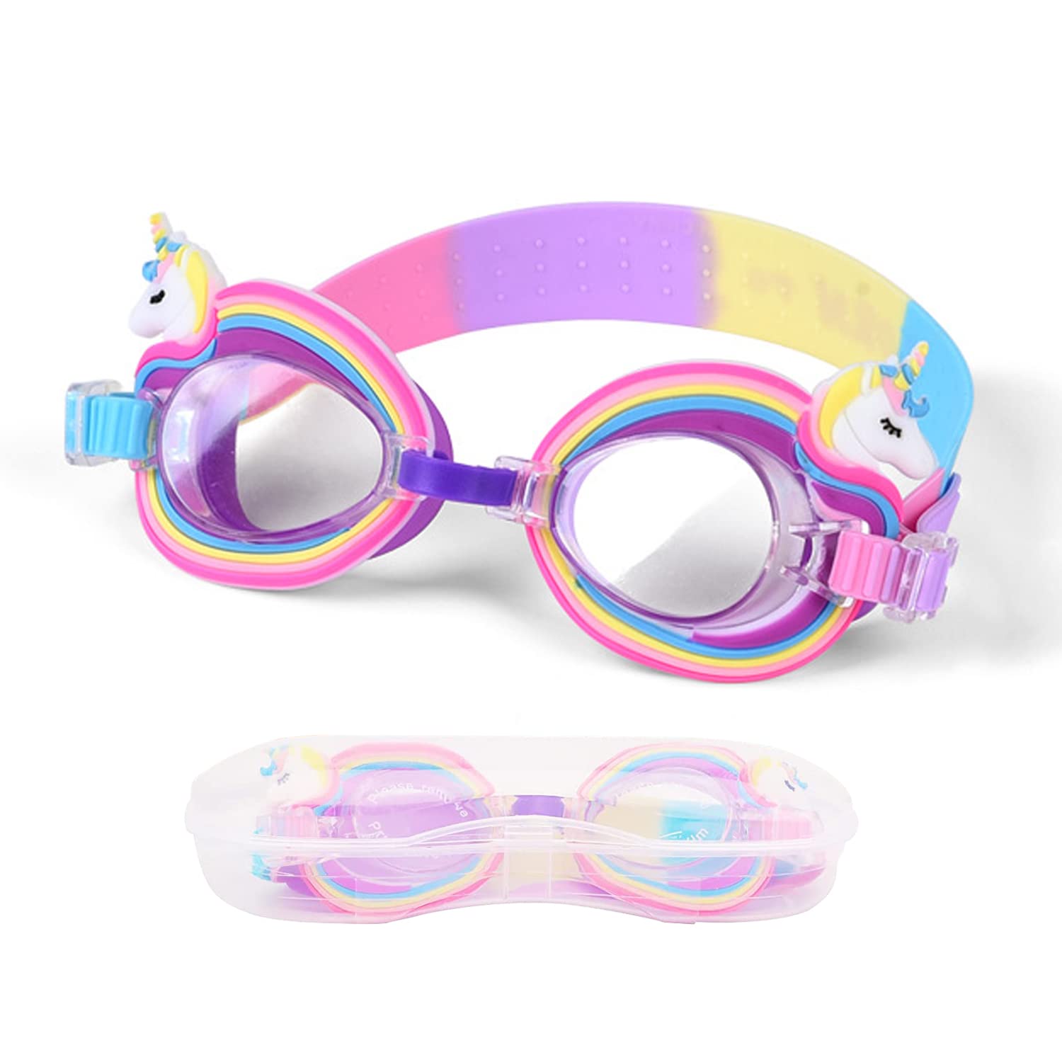 Adofous Kids Swimming Goggles with UV Protection and Anti Fog No Leaking Swim Glasses, Adjustable Nose Bridge Unicorn Swimming Goggles for Children Boys Girls Age 3-14 (Rainbow Unicorn)