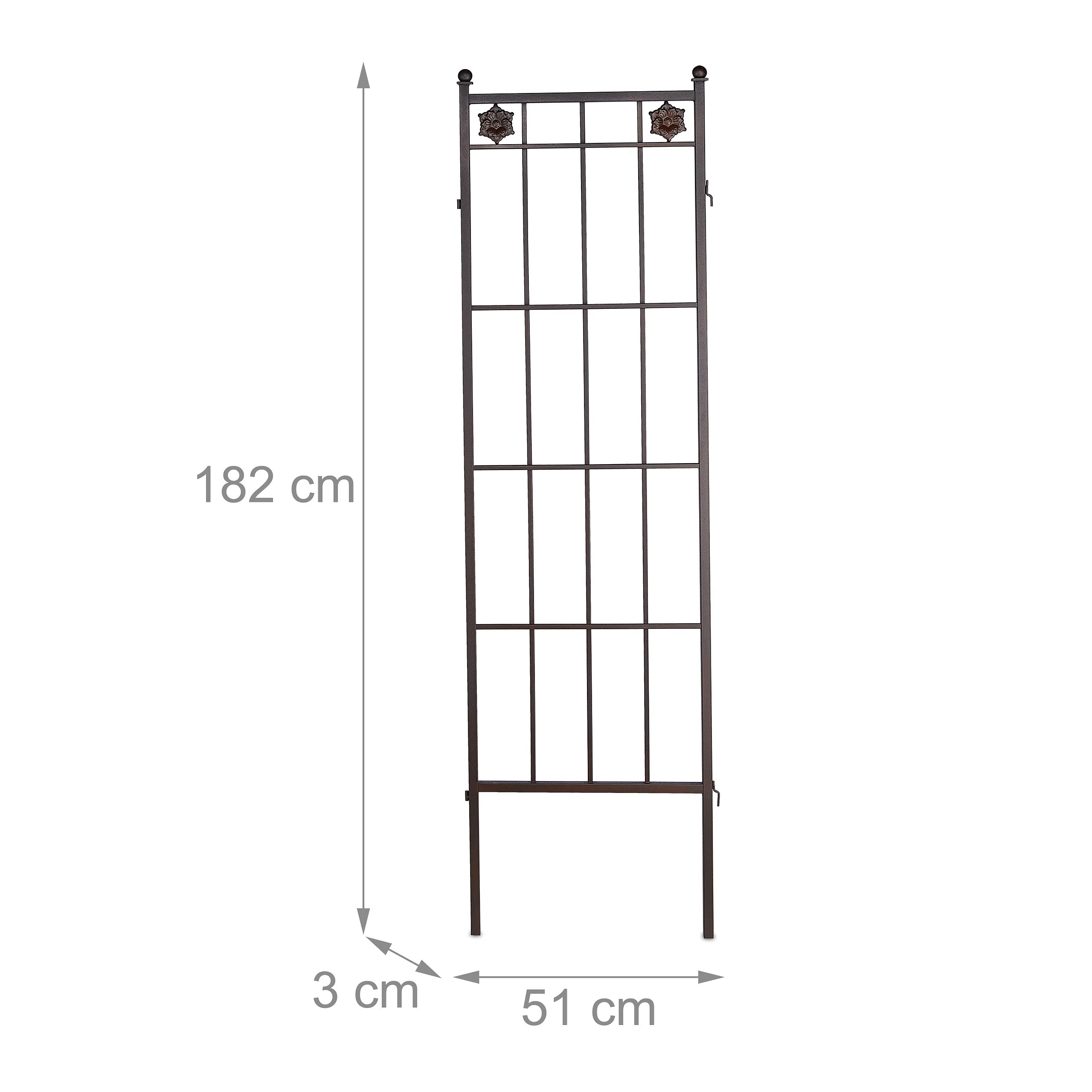 Relaxdays Metalowa kratka na rośliny pnące, zestaw 2 szt., do wbijania, pergola wys. x szer.: 182 x 51 cm, brązowa