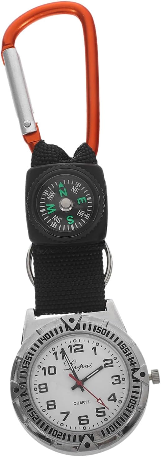 Mountaineering Clip-on Watch with Compass, Durable Carabiner Design for Outdoor Adventures, Perfect for Nurses, Hikers, and Everyday Use (Yellow)