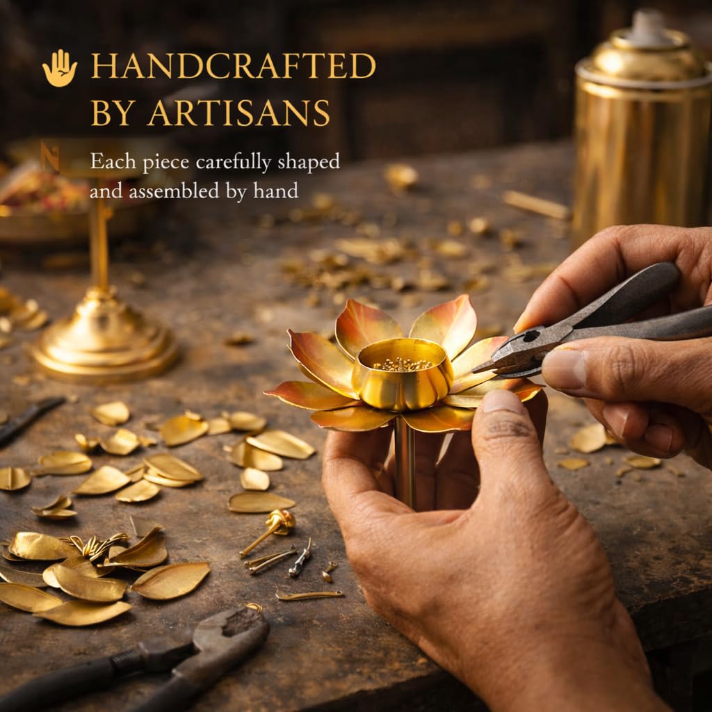 Gold Lotus Tealight Set - Diwali Pooja Decoration -7 Gold Lotus Tealight Set - Diwali Pooja Decoration -7
