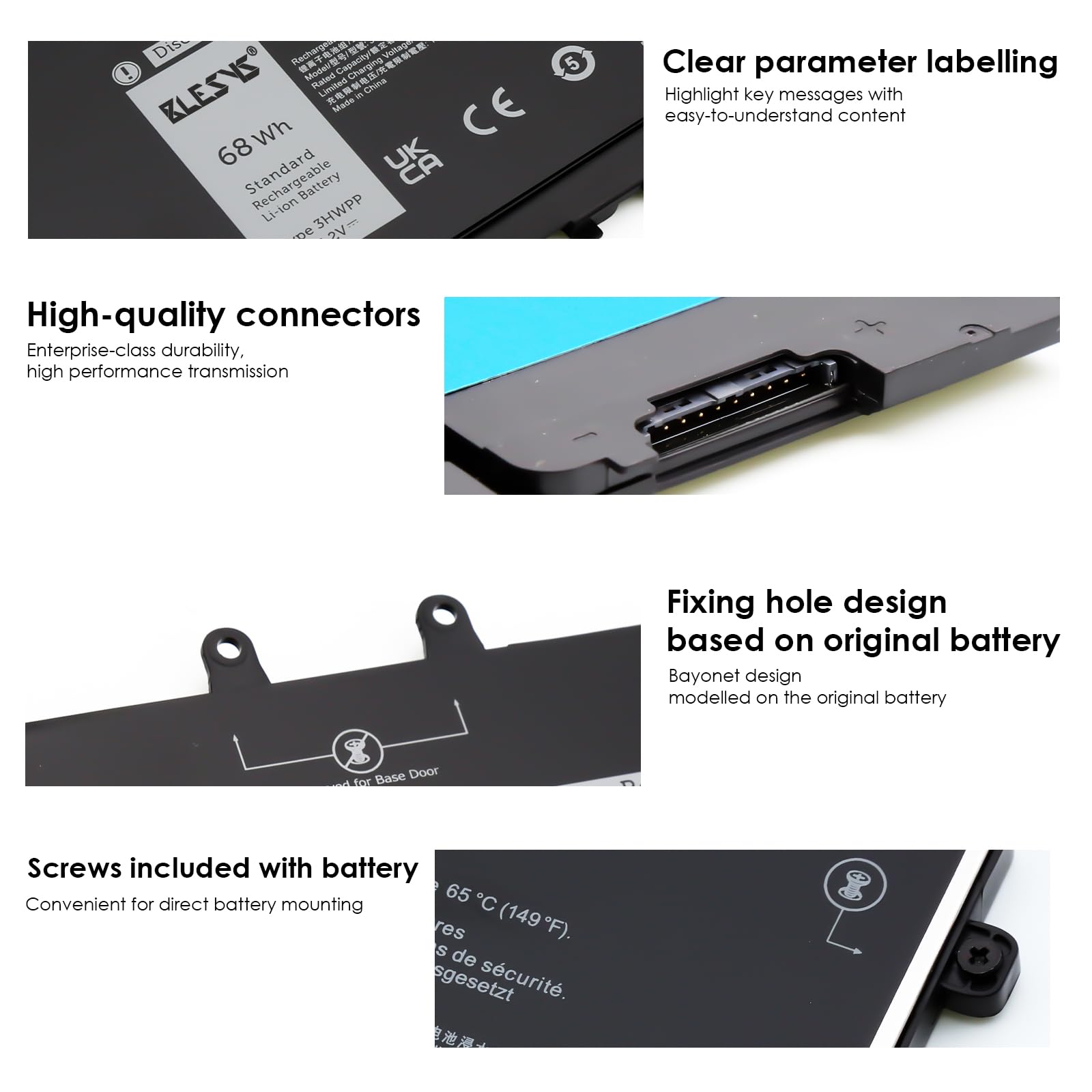 BLESYS 3HWPP Batteria per DELL Latitude 5510 5410 5511 Series [15.2V 68Wh]