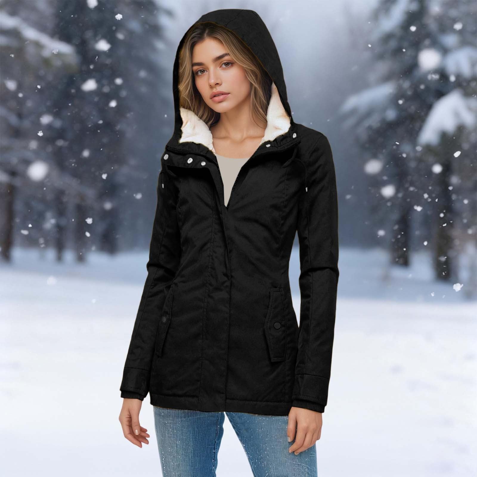 Generico Poncho Impermeabile Donna,Giacca Casual Con Cappuccio Foderata In Pile Antivento Sportiva Termica Calda Con Cerniera Per Autunno Inverno Spostamenti Quotidiani Viaggi Escursioni