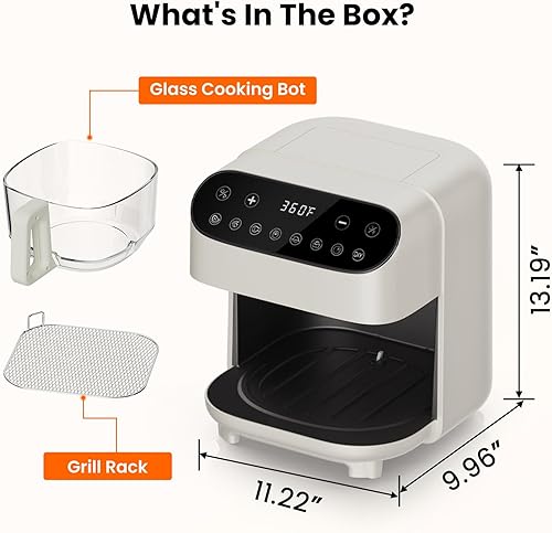 Miniatura 5 de Freidora de aire de vidrio de 4.5 cuartos de galón, cesta sin PFAS y apta para lavavajillas, 8 pantallas táctiles preestablecidas, cocción de vista