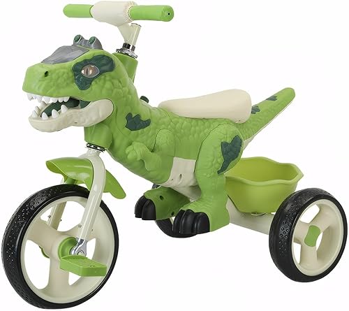 Triciclo de dinosaurio para niños, triciclo para niños pequeños, rueda grande con música, cesta de almacenamiento, bicicleta para niños preescolares