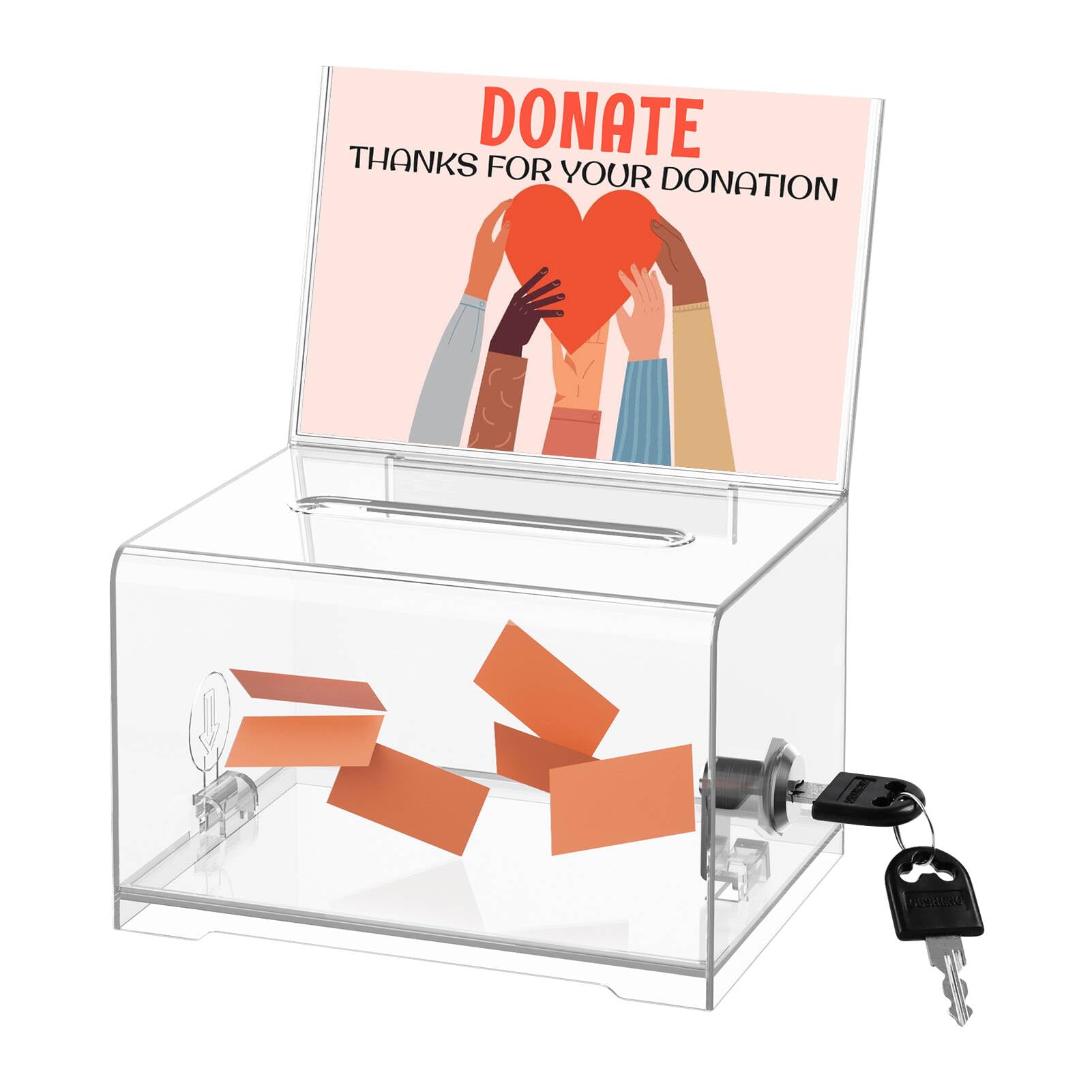 Photo 1 of THUQ Clear Donation Box with Lock & Sign Holder, Versatile for Fundraising, Ballot Voting, Suggestions, and Tips Jar, Secure Storage Design, Size 6.2x4.6x4.0 Inch, Clear 1 Pack