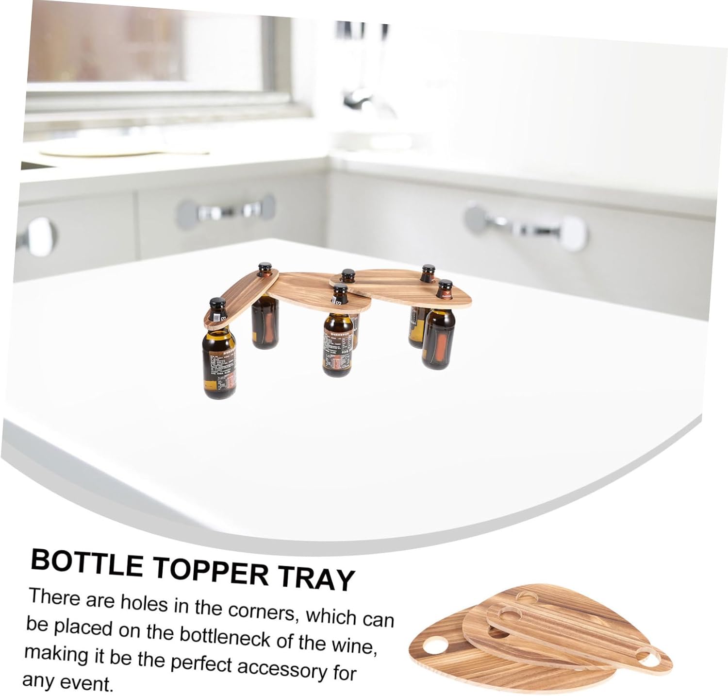 Toyvian 3pcs Quality Wooden Wine Bottle Topper Holder Decorative Serving Tray Lid for Festivals