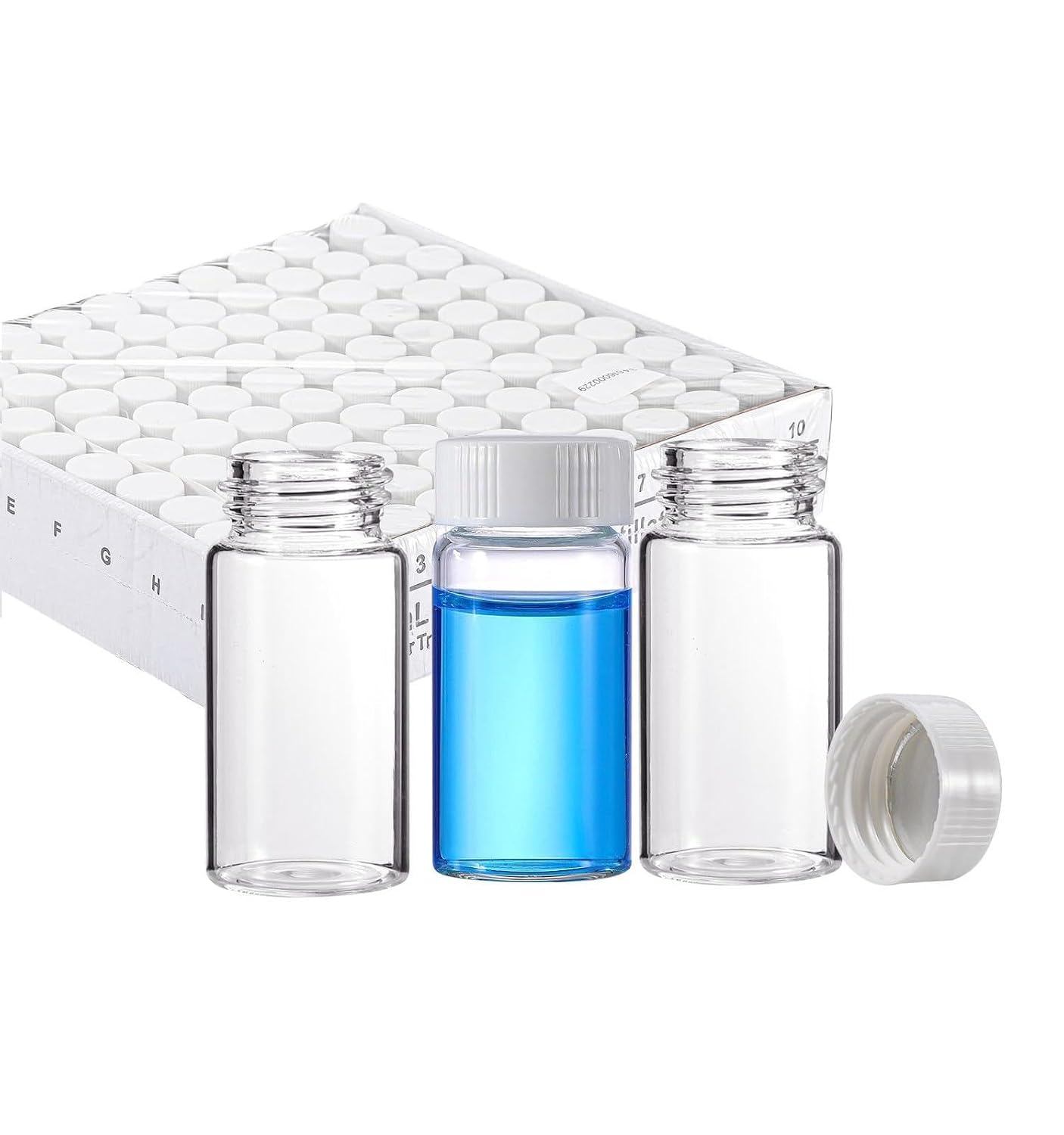 FOUR E'S SCIENTIFIC 20mL Scintillation Vials, 200 Pack | 3.3 Borosilicate Glass, 22-400 White Screw Cap with Silver Aluminum Foil Liner