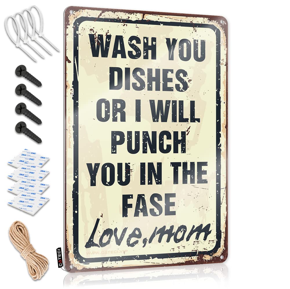 Décoration murale en métal Wash Your Dishes vintage 30x40 cm pour cuisine