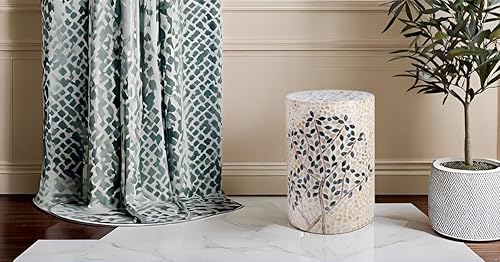 Miniatura 5 de PEMAR Mesa auxiliar de tambor cilíndrico con incrustaciones de nácar Capiz Concha, Taburete de tambor, mesa auxiliar de noche, mesita de noche