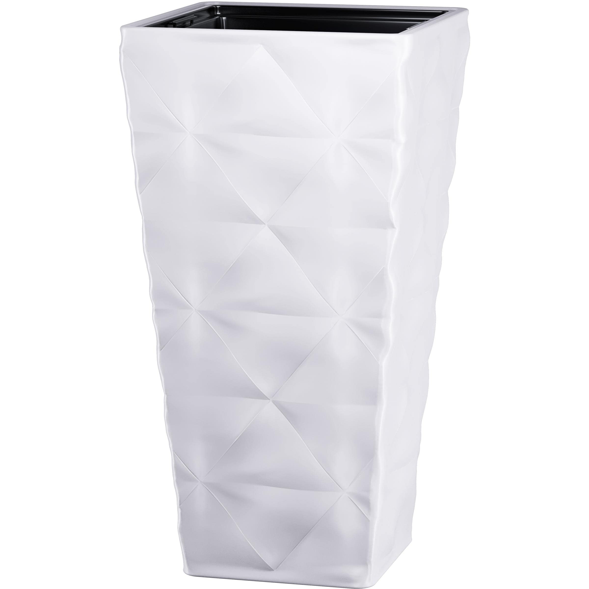 B2C Square Tall Plant Pot Elegant Large Flower Indoor Outdoor Garden Planters Diva (H 75cm x D 40cm, White)