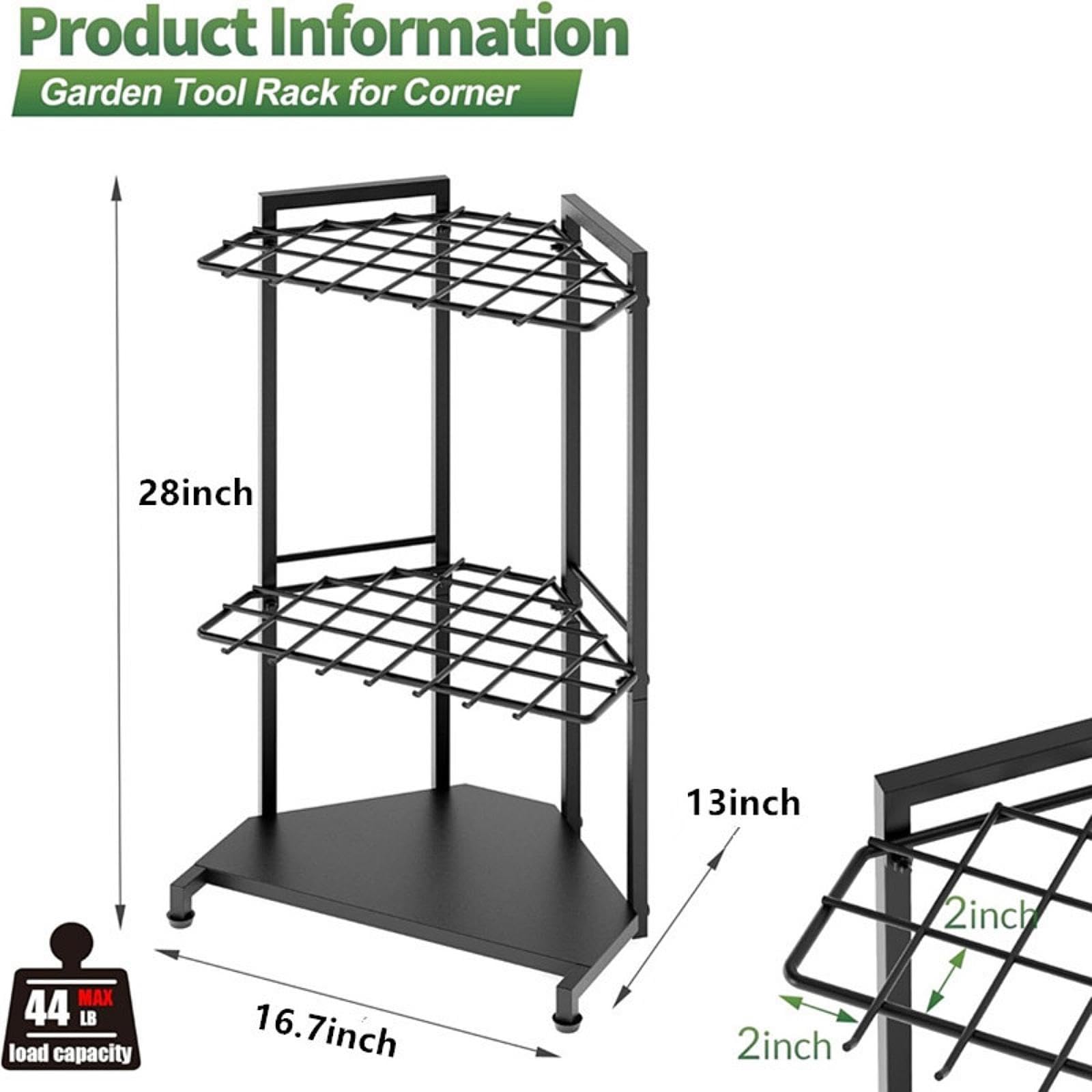 Soporte Metálico Para Herramientas De Jardín | soporte robusto, tres niveles, capacidad para herramientas largas, ideal para garaje