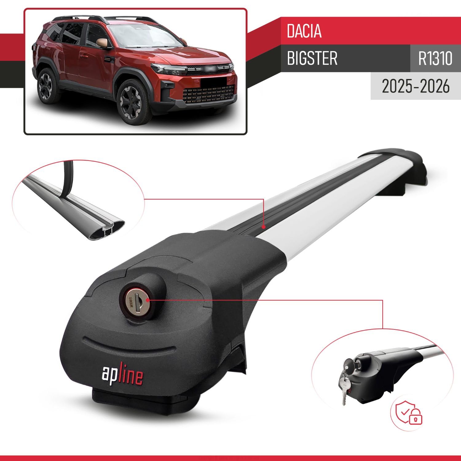 Kompatibel mit Dacia Bigster 2025-2026 ACE-1 Relingträger Dachträger Auto Gepäckträger Grau Aluminium 2 Stangen