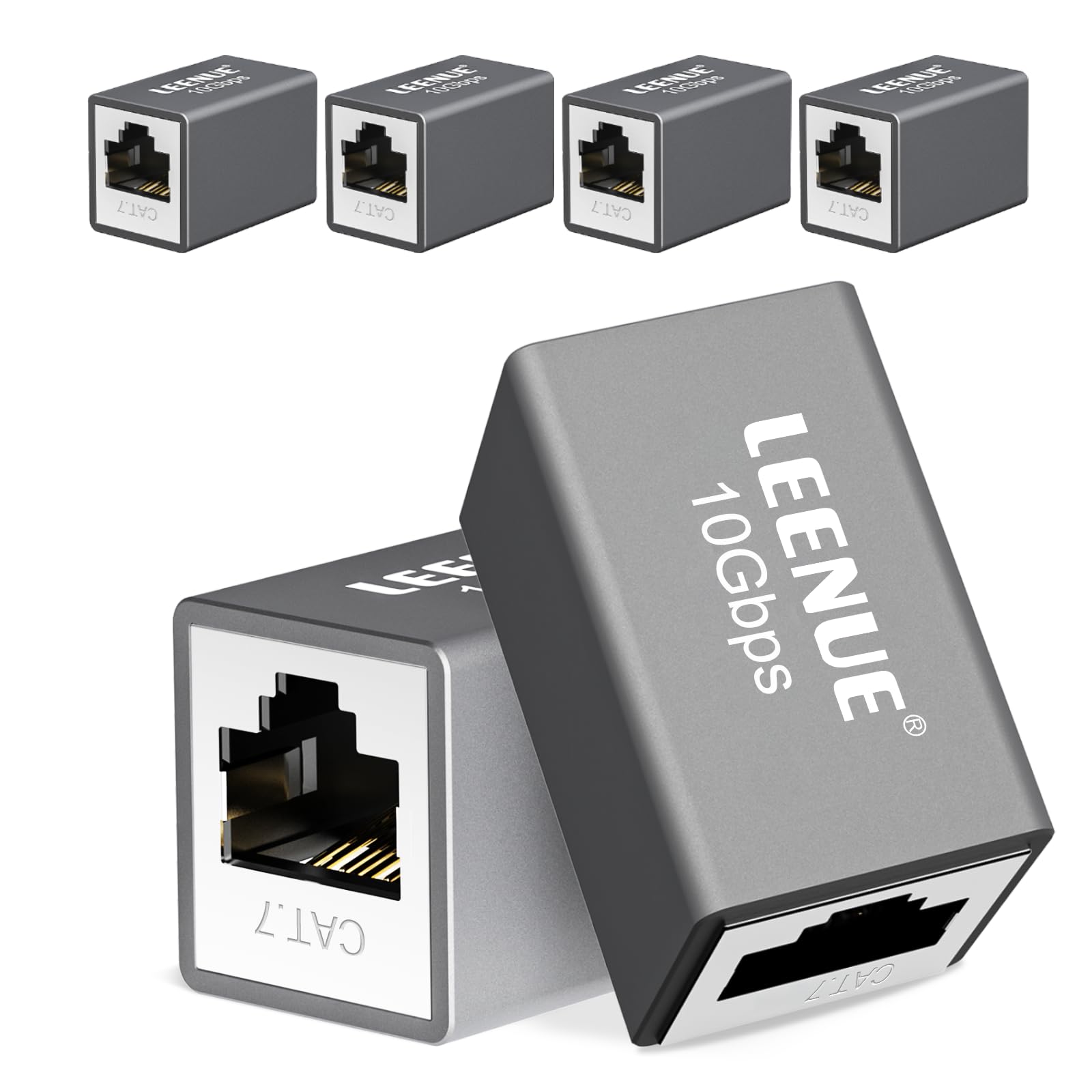 LEENUE RJ45 Kupplung 6 Stück, Cat 7 LAN Kabel verbinder für LAN Kabel, Netzwerkkabel, Patchkabel, Netzwerk verbinder für Cat7 Cat6A Cat6 Cat5e Cat5, Silbergrau