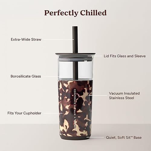 Miniatura 6 de REDUCE Aspen - Vaso de vidrio aislado al vacío de 20 onzas con tapa y popote extra ancho, mantiene las bebidas frías durante 12 horas, ideal para