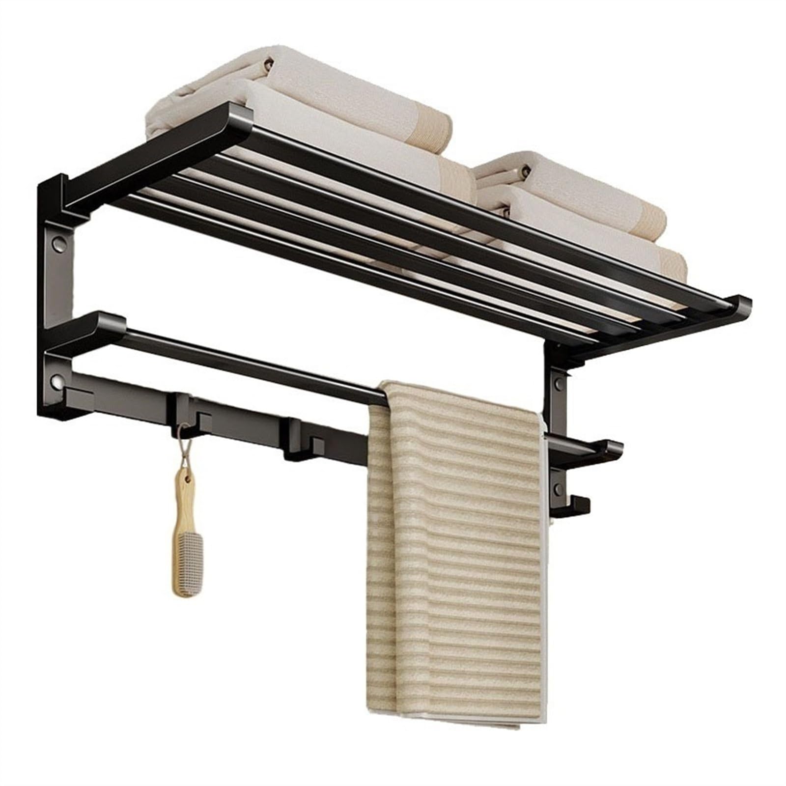 Shower Caddy Organizer Bathroom Toilet Towel Rack Stainless Steel Towel Shelf with Towel Bar and Hooks Wall Mounted