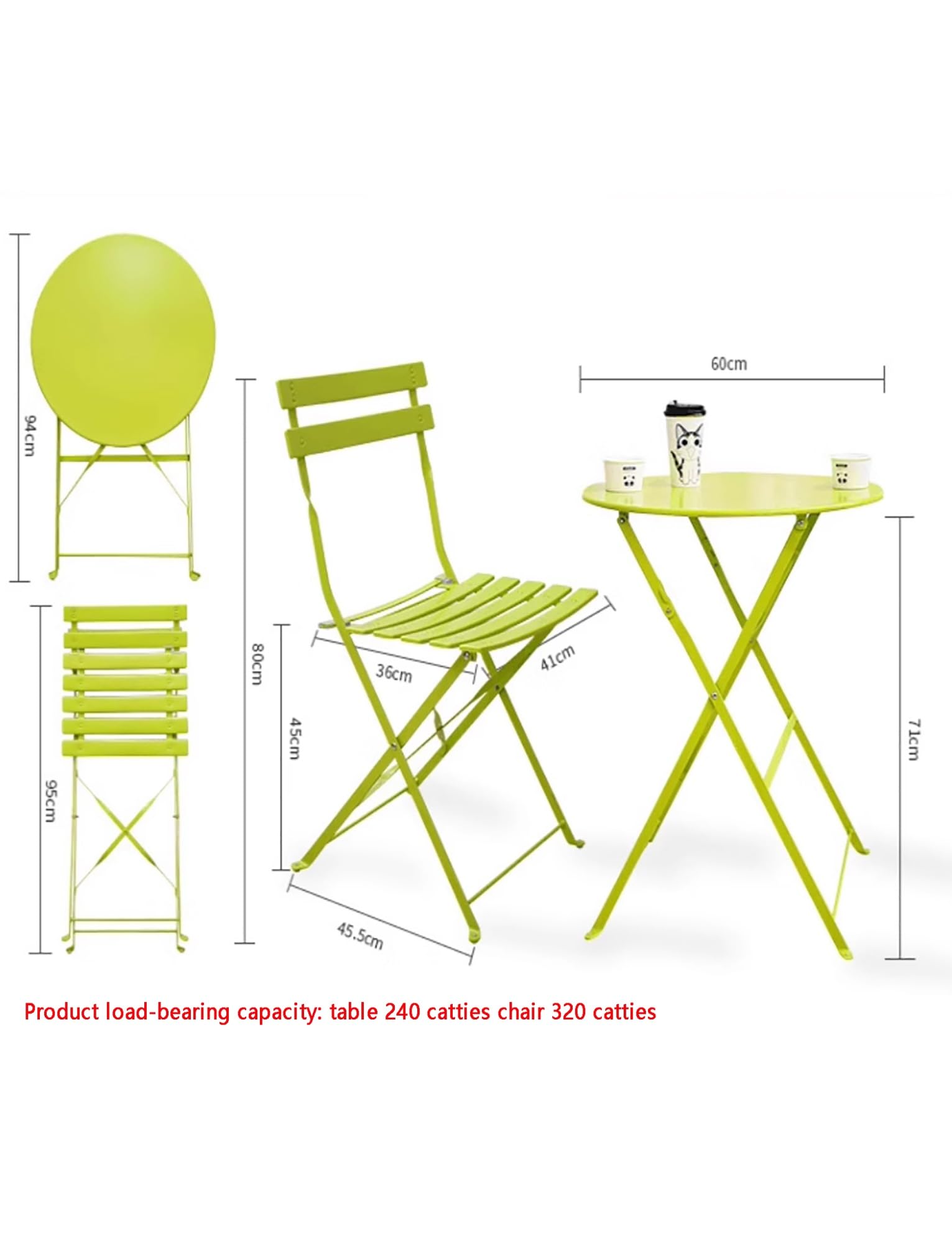 Generico Set da bistrot da giardino, set da bistrot pieghevole da 3 pezzi, tavolo e sedie da esterno, sedie da tavolo da giardino for balcone, cortile, giardino(Powder blue)