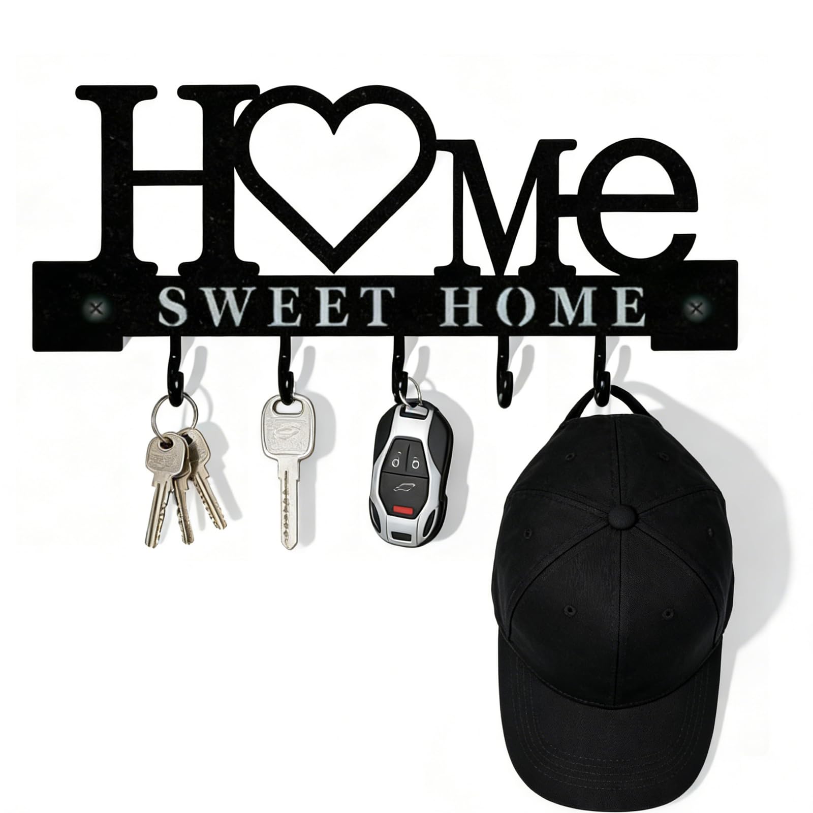 Wvbzf Key Holder for Wall, Sweet Home Key Hooks Wall Mounted, Self Adhesive Key Hook with Sweet Home Design, Keys Holder for Entryway Office Decor and Small Item Management
