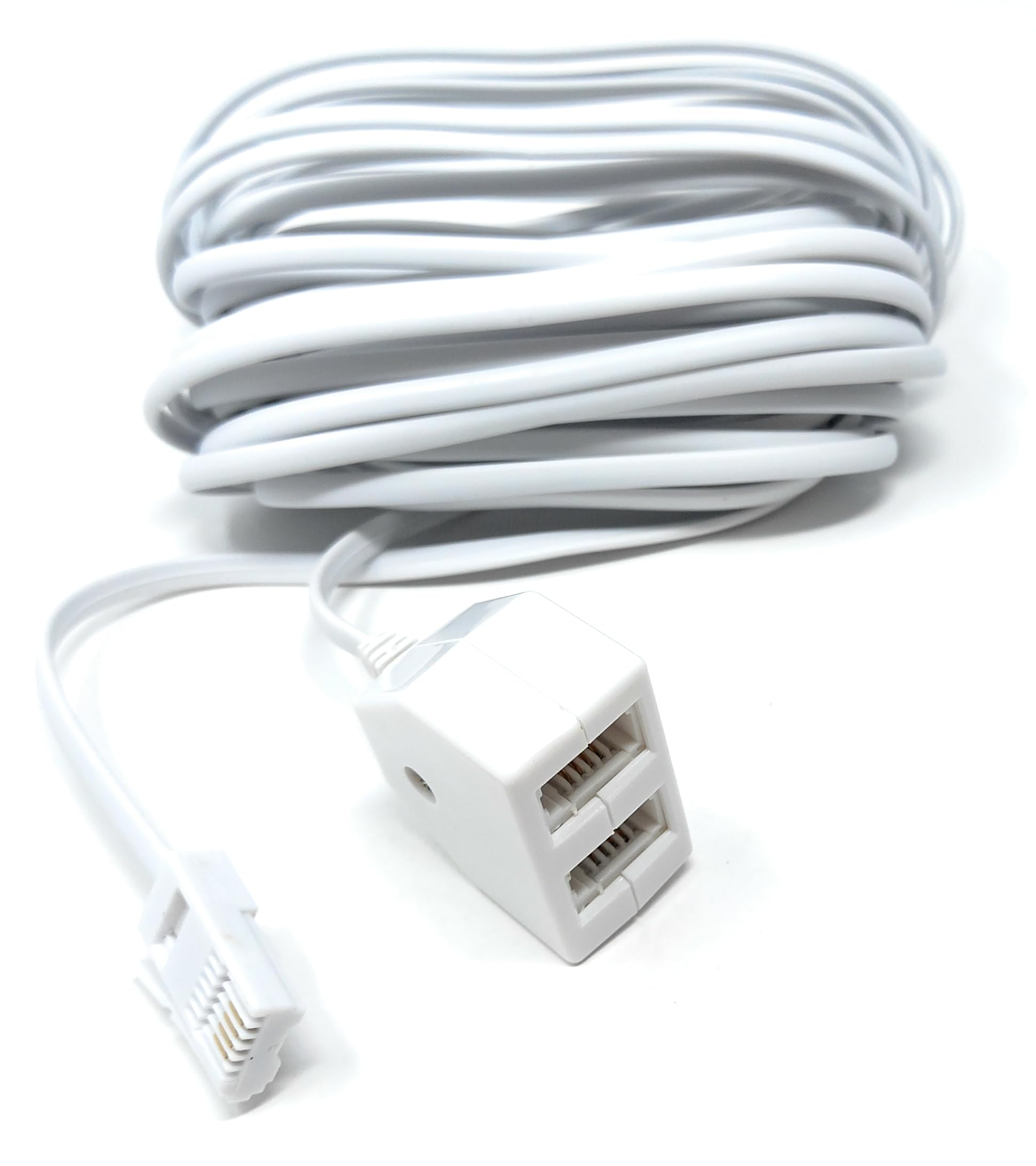 10m Twin BT Extension Lead, One BT Jack to Two BT Sockets, Double Telephone Splitter Cable 33ft White - Image 3