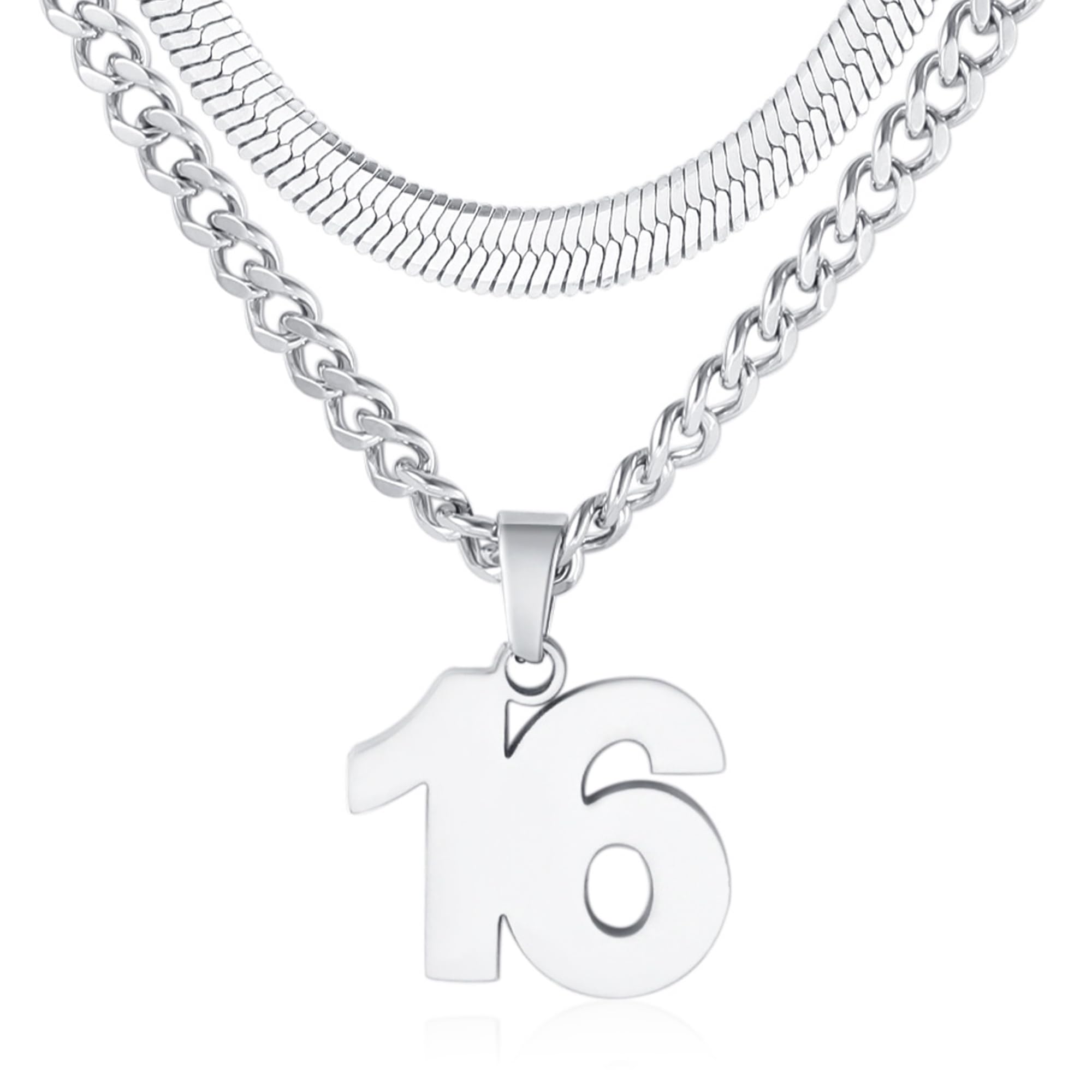 Valentines Day Gifts for Him-Number Necklace for Boys Athlete Kids Number Chain 00-100 Layered Necklace for Men Stainless Steel Number Charm Pendant