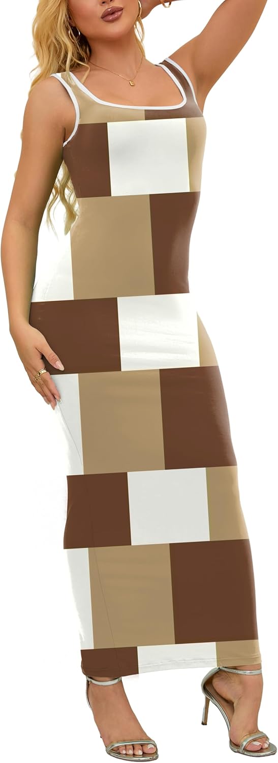 PINSV Women's Sexy Sleeveless Bodycon Tank Dress U Neck Halter Wrap Long Maxi Dresses Casual Party Beach Sundresses - Image 3