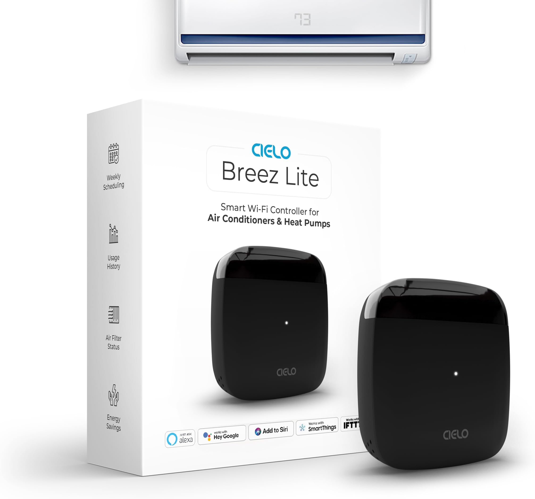 Lite | Smart AC Controller for Mini-Split, Window & Portable Air Conditioners & Heat Pumps | Free App, No Subscriptions | Alexa, Google, Siri Shortcuts, SmartThings, IFTTT (Black)