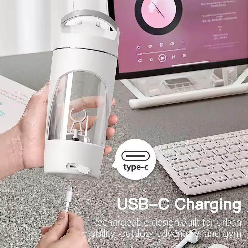 Image of PowerBlend Pro Electric Protein Shaker Bottle | 700ml Electric Shaker, 7500 RPM, Leakproof & IP67 Waterproof | Rechargeable, Heat-Resistant Tritan | Portable Multipurpose Use with Storage Box (Pink)