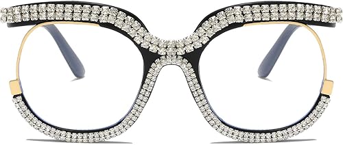 Miniatura 2 de LJCZKA Gafas de bloqueo de luz azul de gran tamaño para mujer, con diamantes de imitación, anti luz azul, lentes de diamante antifatiga ocular