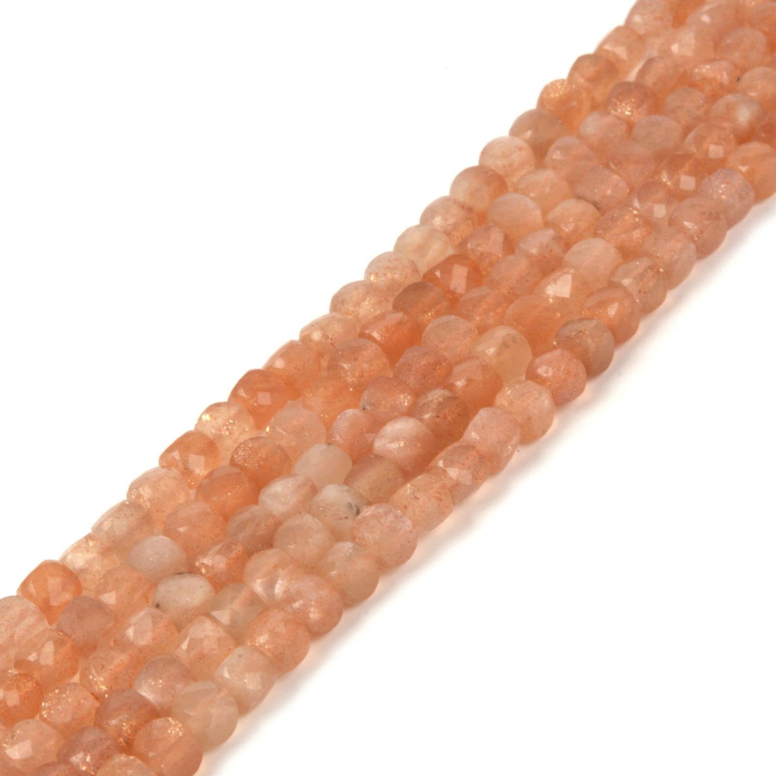 JustinstonesJustinstones Natural Orange Sunstone Gemstone 4mm Faceted Cube Square Loose Beads 16 Inch for DIY Jewelry Making Beads