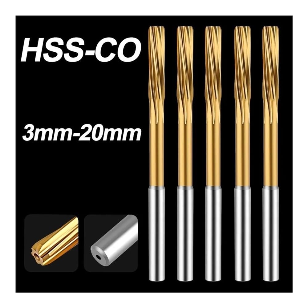 HSS-CO Chucking Machine Reamer with Tian Plated H7 Spiral Helical Straight Shank 3-20mm(15mm)