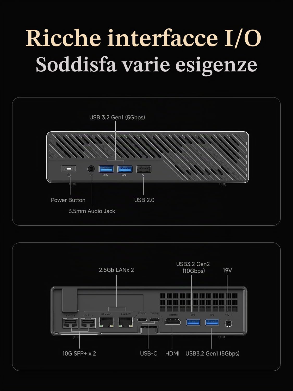 MINISFORUM Mini PC MS-A2, processore AMD Ryzen 9 8945HX a 16 core/32 thread fino a 5,4 GHz, Barebone senza DDR5 RAM(Max 96 GB)/SSD/OS, HDMI/USB-C x 2, 2,5G RJ45 x 2/10G SFP+ x 2, Wi-Fi 6E, BT5.2