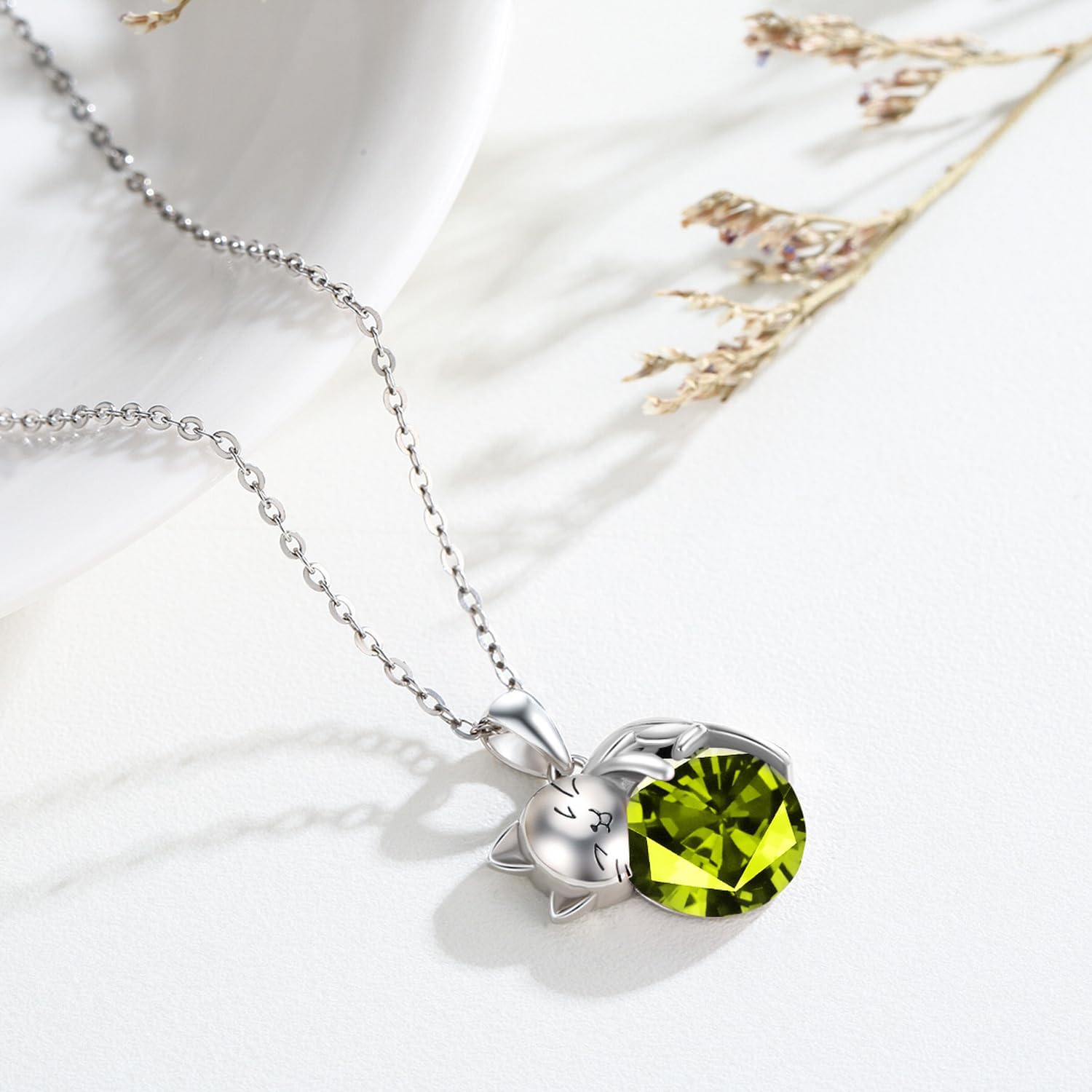 LONAGO Cat Necklace with Birthstone 925 Sterling Silver Cat Pendant Necklace Gift for Women - Image 3