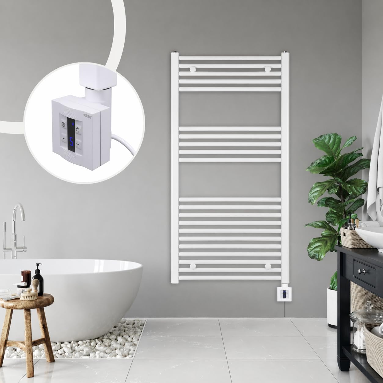 Radiateur sèche-serviettes contre l'humidité pour salle de bain saine avec minuteur