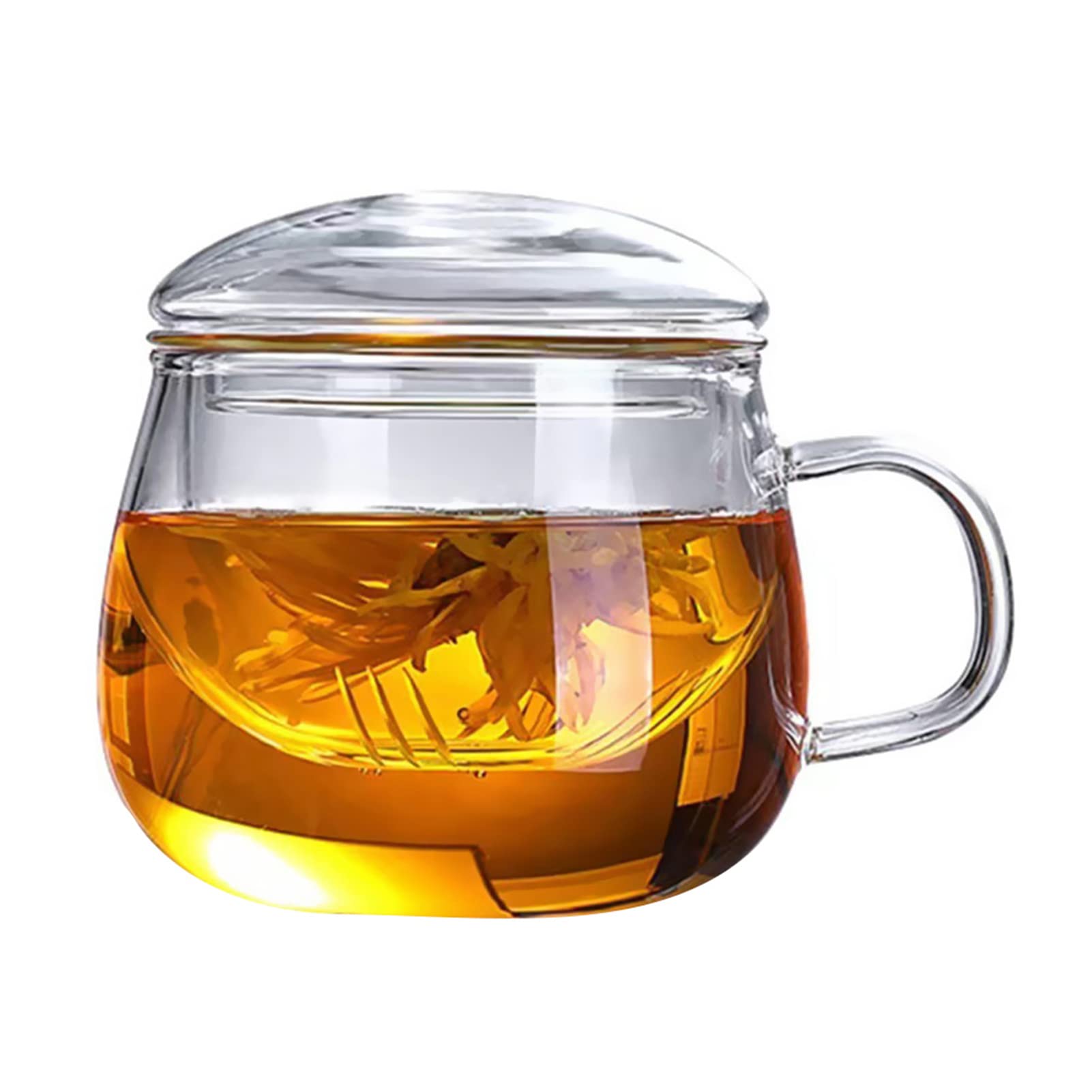 BYYLECL 350ml Glass Tea Infuser Cup, Glass Teacups with Strainer and Lid, Clear Borosilicate Glass Mug Glass Cups for Blooming Tea, Loose Tea Brewing Round Cover 3-Pc Set