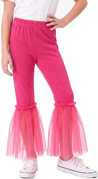 Noomelfish Girls Tulle Bell Bottoms Flare Leggings Pants Toddler Cotton Ruffle Dance Birthday Party Outfits 3-10 Years