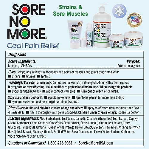 Image of Sore No More Cool Relieving Gel for Muscles & Joints Aches & Pains Associated with Strains, Bruises & Sprains | Absorbs Quickly with a Refreshing Lemon Aroma | 8 oz Jar (Pack of 2)