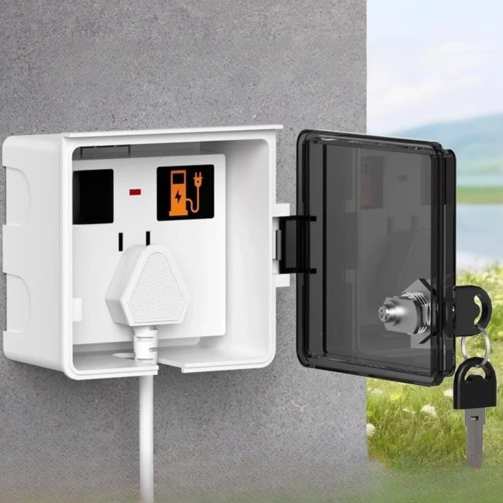 Scatola per presa esterna resistente alle intemperie con serratura per la ricarica di veicoli elettrici, protegge i collegamenti elettrici da furti e intemperie (nero trasparente)