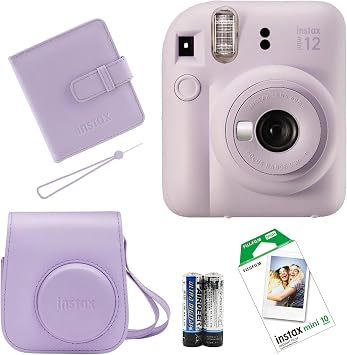 Instax Fujifilm Mini 12 Cameras+Bag+Hanger+pil +10-piece film+Album LILA
