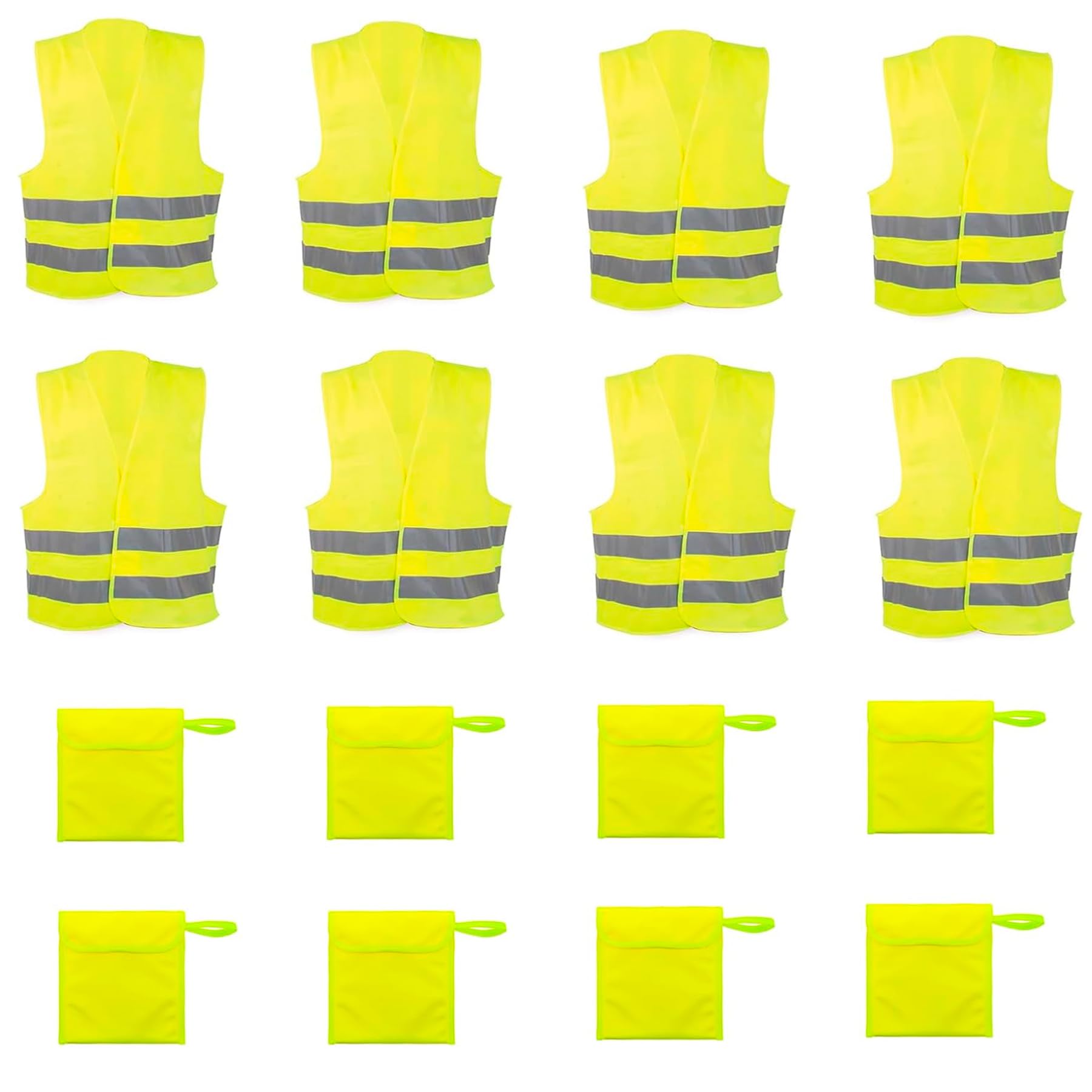 Adri 8 Chalecos Reflectantes de Seguridad, Poliéster, Unisex Adulto, Amarillo, Ajustable con Cierre de contacto, Homologado, con 8 Bolsas de Almacenamiento (8, Amarillo, Estandar)