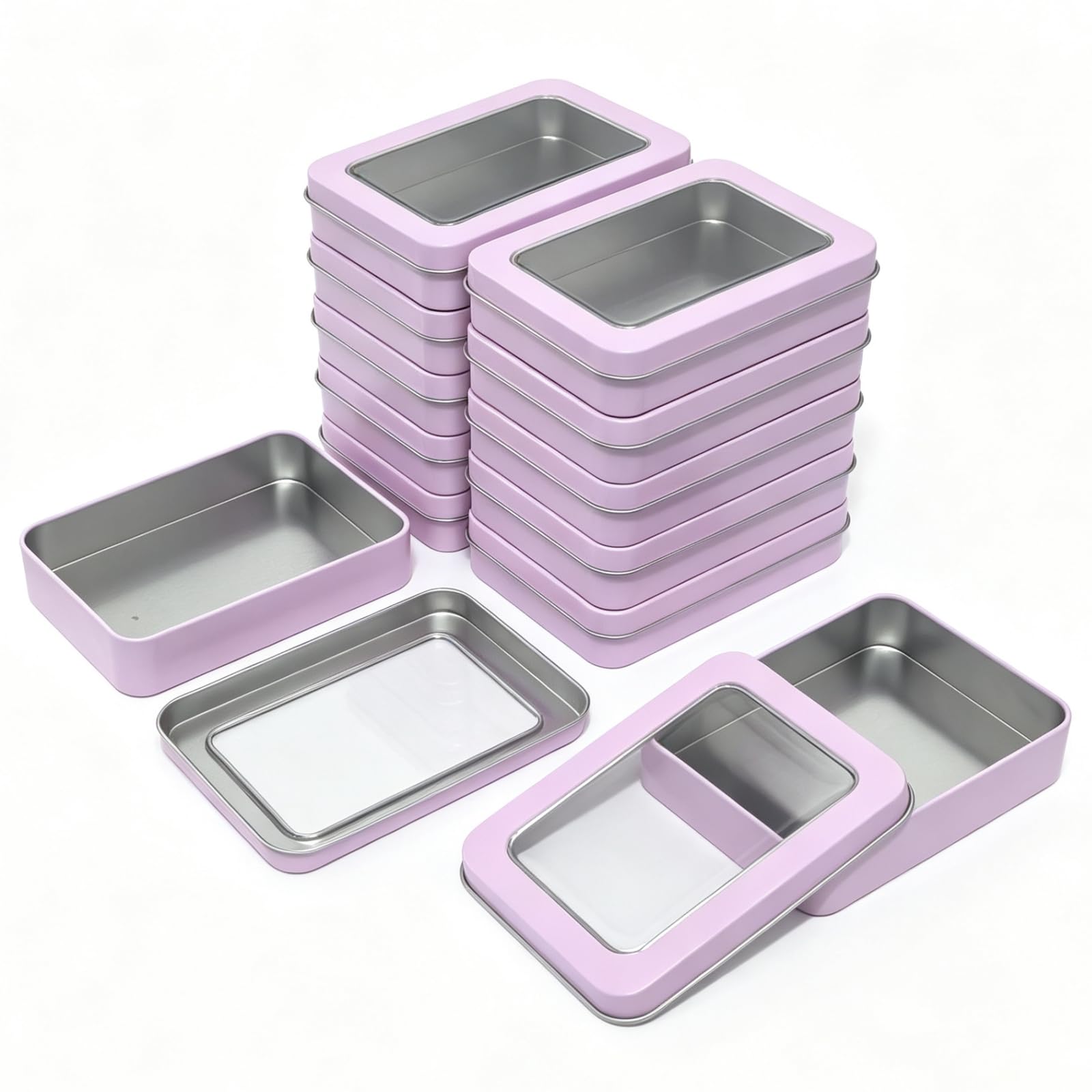 Goodma Rectangular Empty Metal Tins, Pink, 12 Pieces