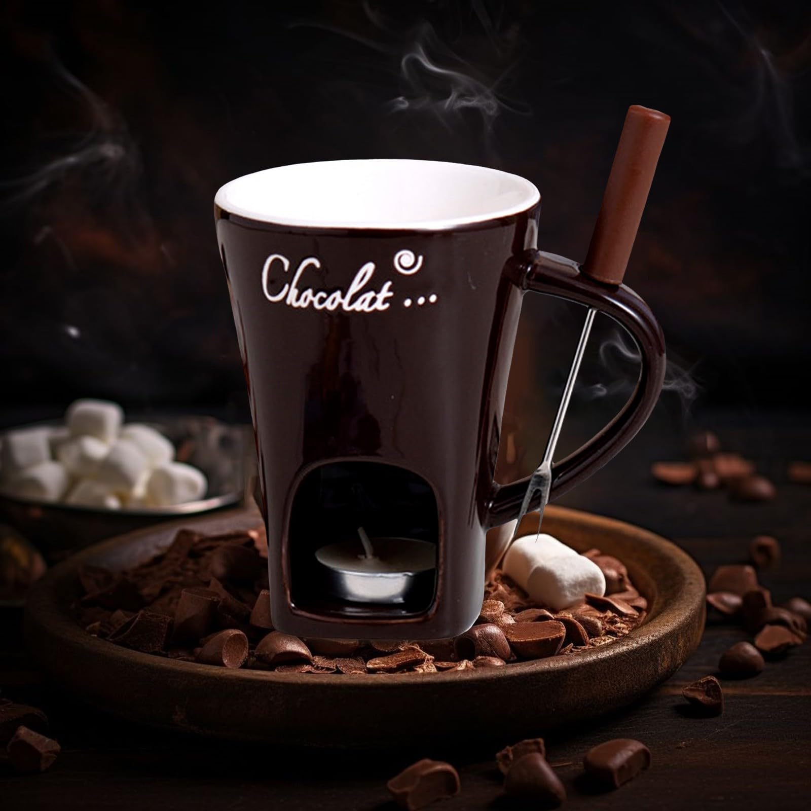 Schokoladenfonduetasse mit Gabel und Pinseln, Schokoladenschmelzbecher, ohne Teelichter, Fonduetassen, ideales Geschenk für Date, Nacht, Geburtstag, Hochzeit, Geschenke (schwarz)