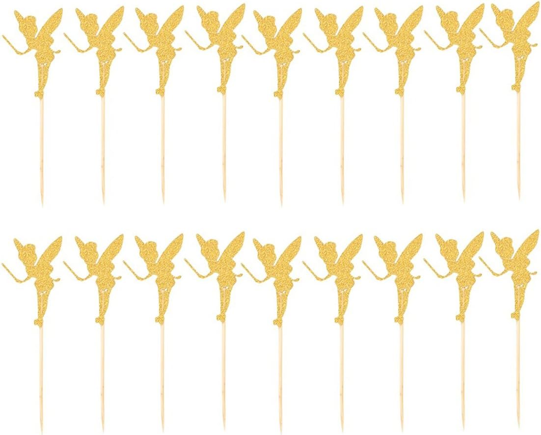 TINKSKY 20pcs Cake Inserted Card Angel Fairy Cake Topper Glitter Paper Pick Party Favor Wedding Birthday Cake Decor