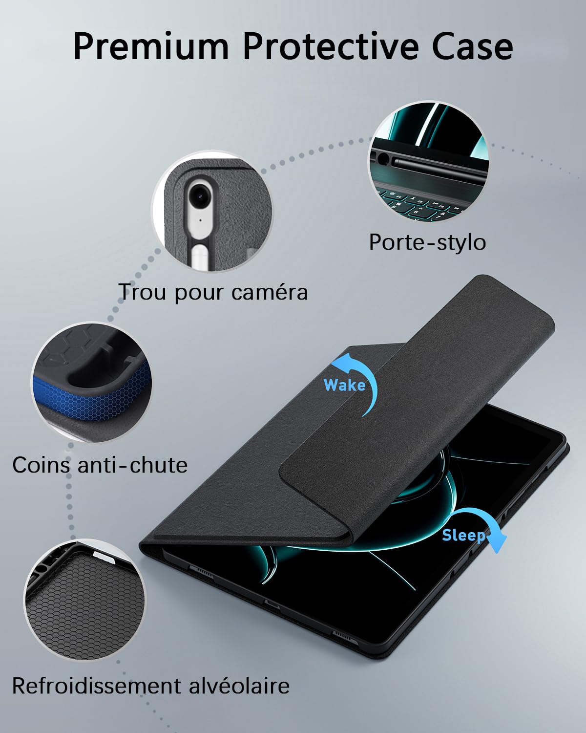 Pour Samsung Galaxy Tab S10 Lite/S10 FE (2025)/S9 FE/S9 (2023)/Tab S8 (2022)/Tab S7 (2020) 10.9-11Pouces Coque Étui Avec Bluetooth Français (AZERTY) Clavier Rétroéclairé Souris Backlight Keyboard Case