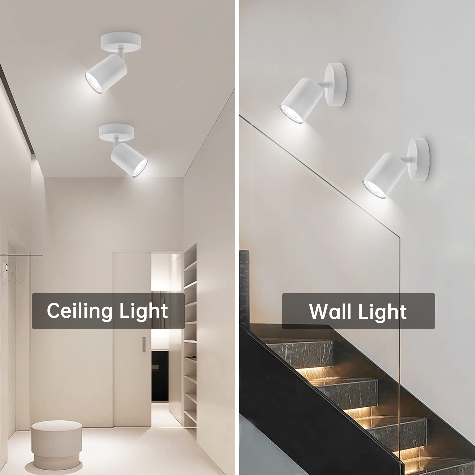 Ketom Lampada Faretti da Soffitto Orientabili, GU10 Faretti LED da Soffitto Bianco Moderna Plafoniera LED Faretti 1 Luce, Faretto da Parete Interno per Barra, Cameretta, Cucina, Senza Lampadina
