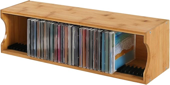 Amazon.com: AriSen Bamboo CD Storage Rack, CD Record Rack, DVD Media ...