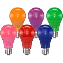 ORALUCE 6 Colored Light Bulbs Indoor Outdoor, A19 Color Lights Bulb,Colorful E26 LED Bulb 60 Watt Non-Dimmable, for Bedroom, Lamps, Patio, Halloween, Christmas, Party, Holiday, 6 Pack