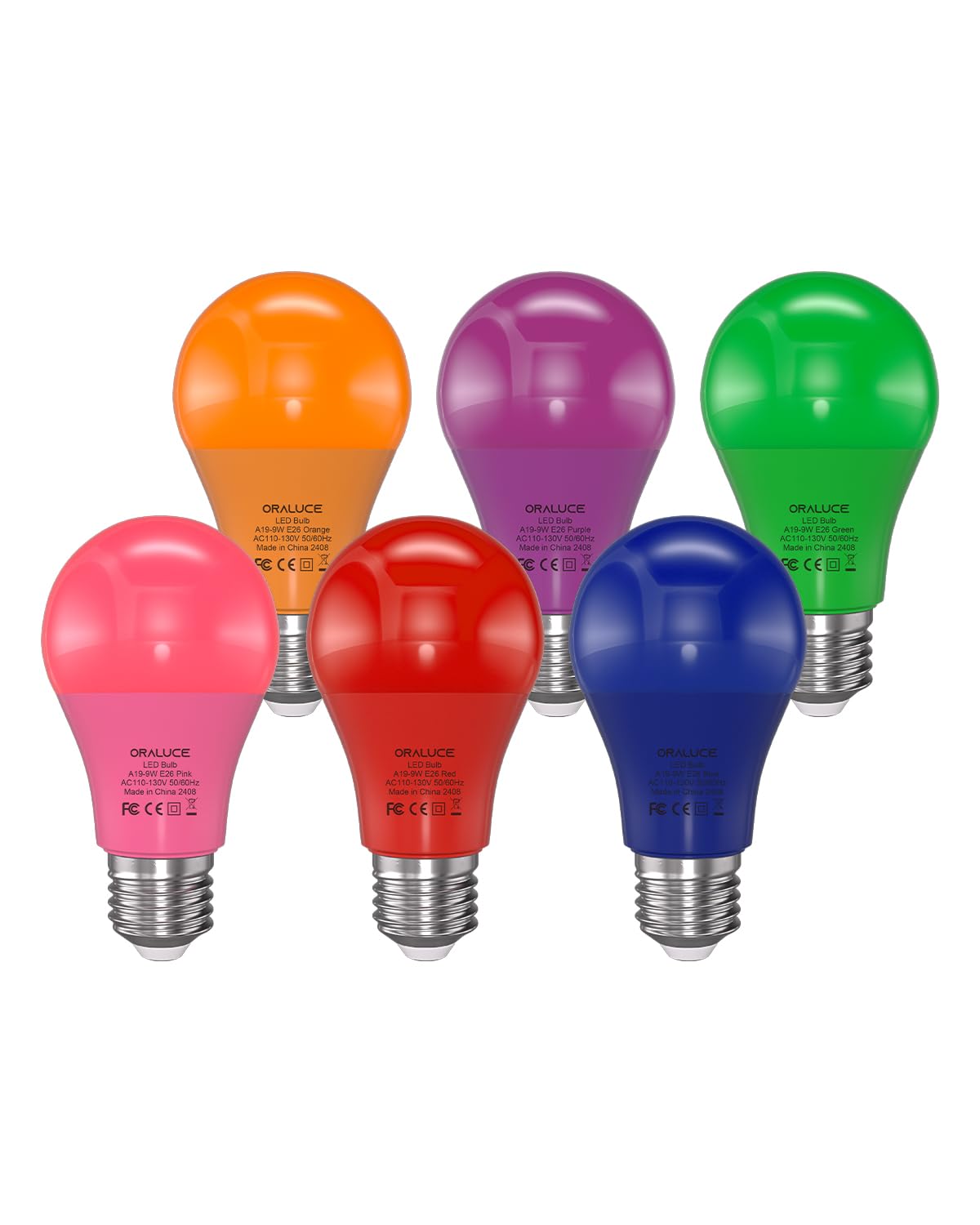 ORALUCE A19 Colored Light Bulbs 6-Pack