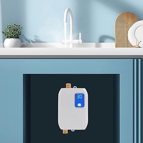 Miniatura 2 de Goudergo Calentador de agua sin tanque de 110 V, calentador de agua caliente instantáneo de 3000 W montado en la pared con LED para agua de cocina,