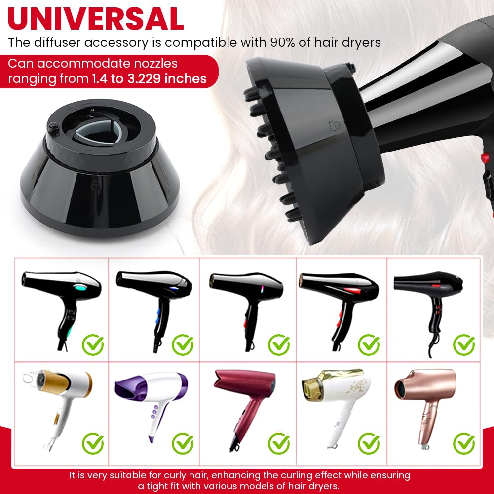 Difusor universal para secador de pelo para cabello rizado y ondulado natural, difusor profesional de secador, ajustable de 1.4 a 3.2 pulgadas (color: negro) 6