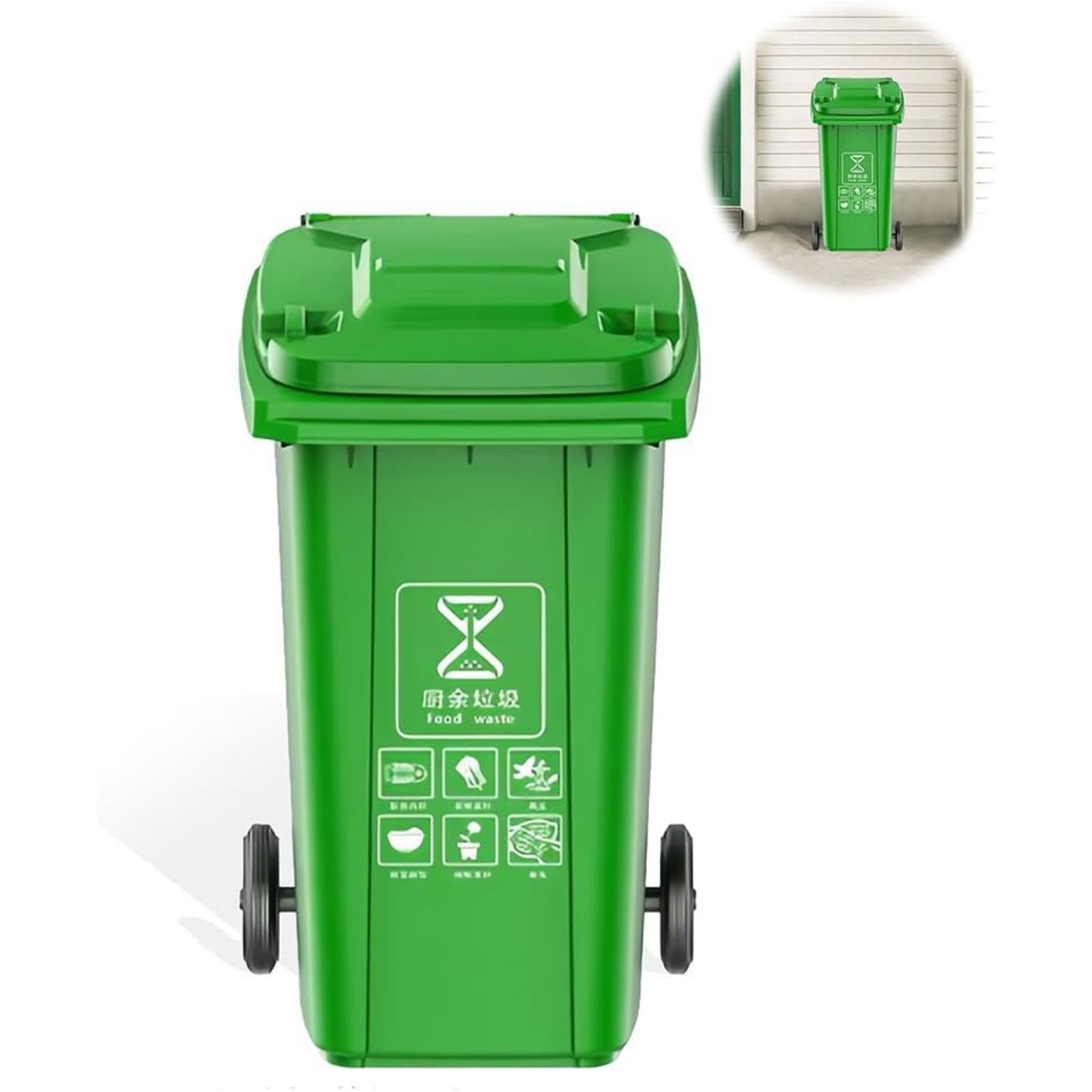 VITIWEDTY Outdoor Trash Can, Wheeled Garbage Can with Sealing Lid, Heavy Duty Waste Bin for Indoor and Outdoor Use (Green 100L)