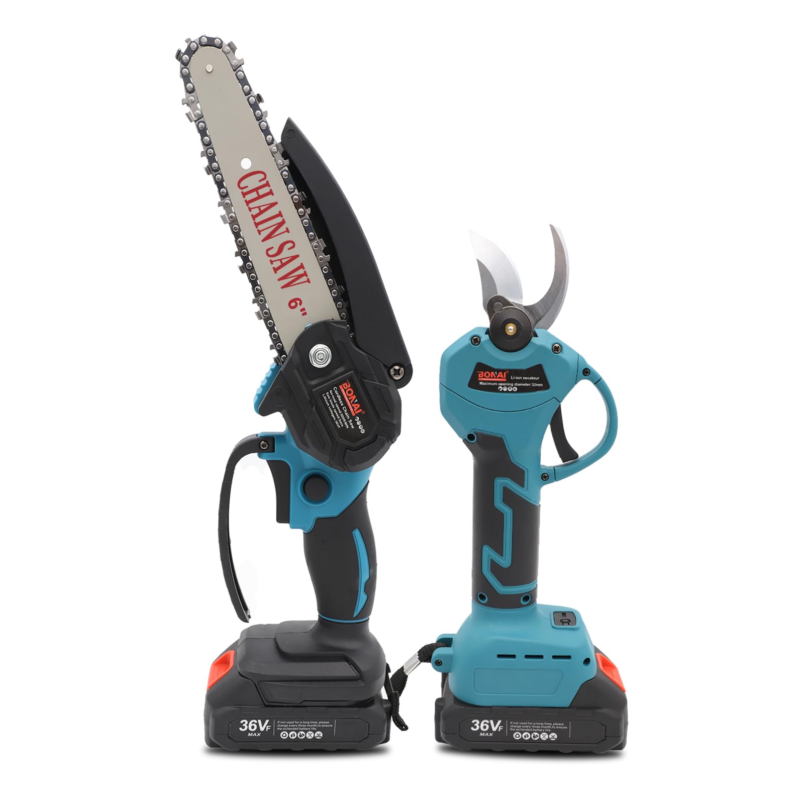 BONAI Efficient 2-in-1 Cordless Tool Set: Electric Chainsaw and Pruning Shears with Twin Batteries for Woodwork, Garden Fruit, and Flower Pruning